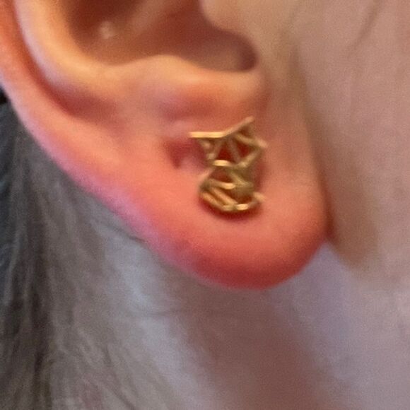 Stainless Steel Cute Fox Ear Studs Rose Gold Origami Animal Earrings - Picture 6 of 8
